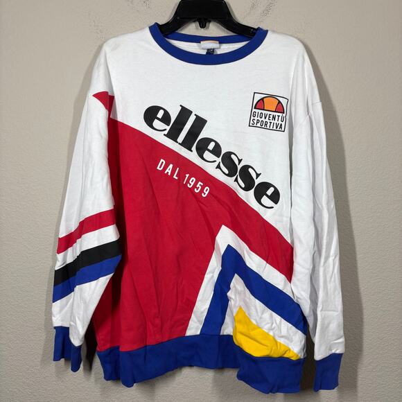 Ellesse Womens Medium Crew Neck Dolomito Sweatshirt White Red Blue Cotton Blend - Picture 2 of 13